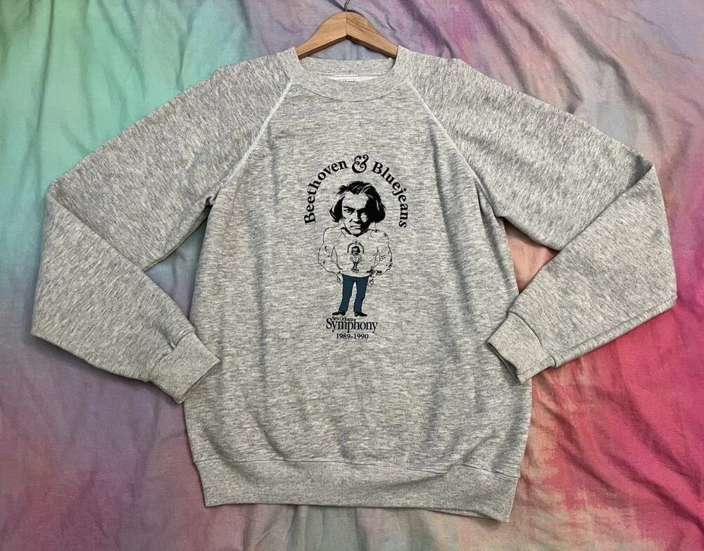 Vintage 80s 90s Beethoven Heathered Gray Sweatshirt New Orleans Symphony Size L
